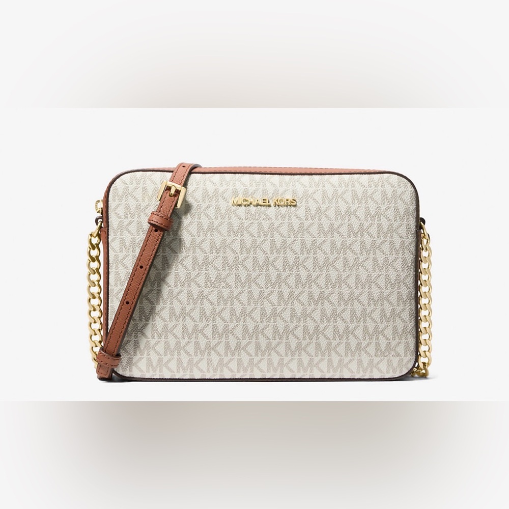 Michael Kors Beige and Brown LOGO Leather Crossbody Bag NWT